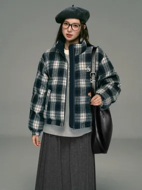 Plaid Fleece Bomber Jacket