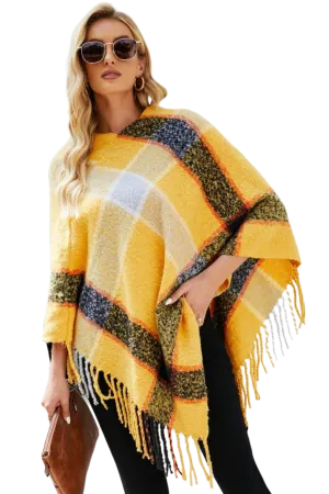 Plaid Fringe Detail Poncho