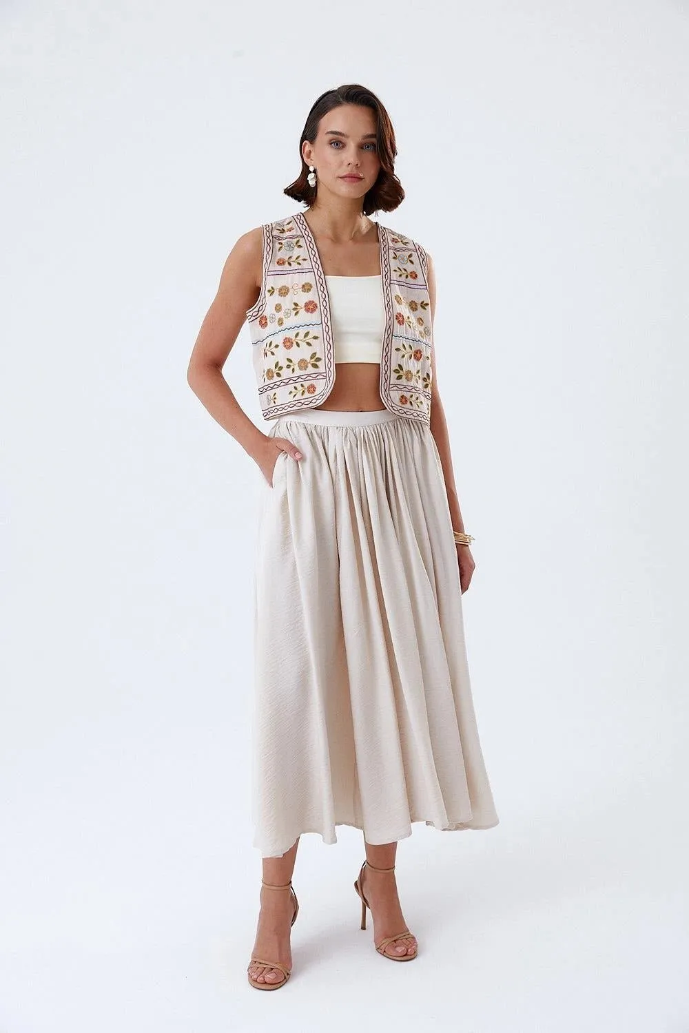 Pleated Detailed Midi Skirt