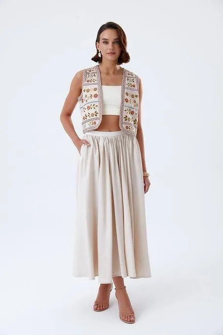 Pleated Detailed Midi Skirt