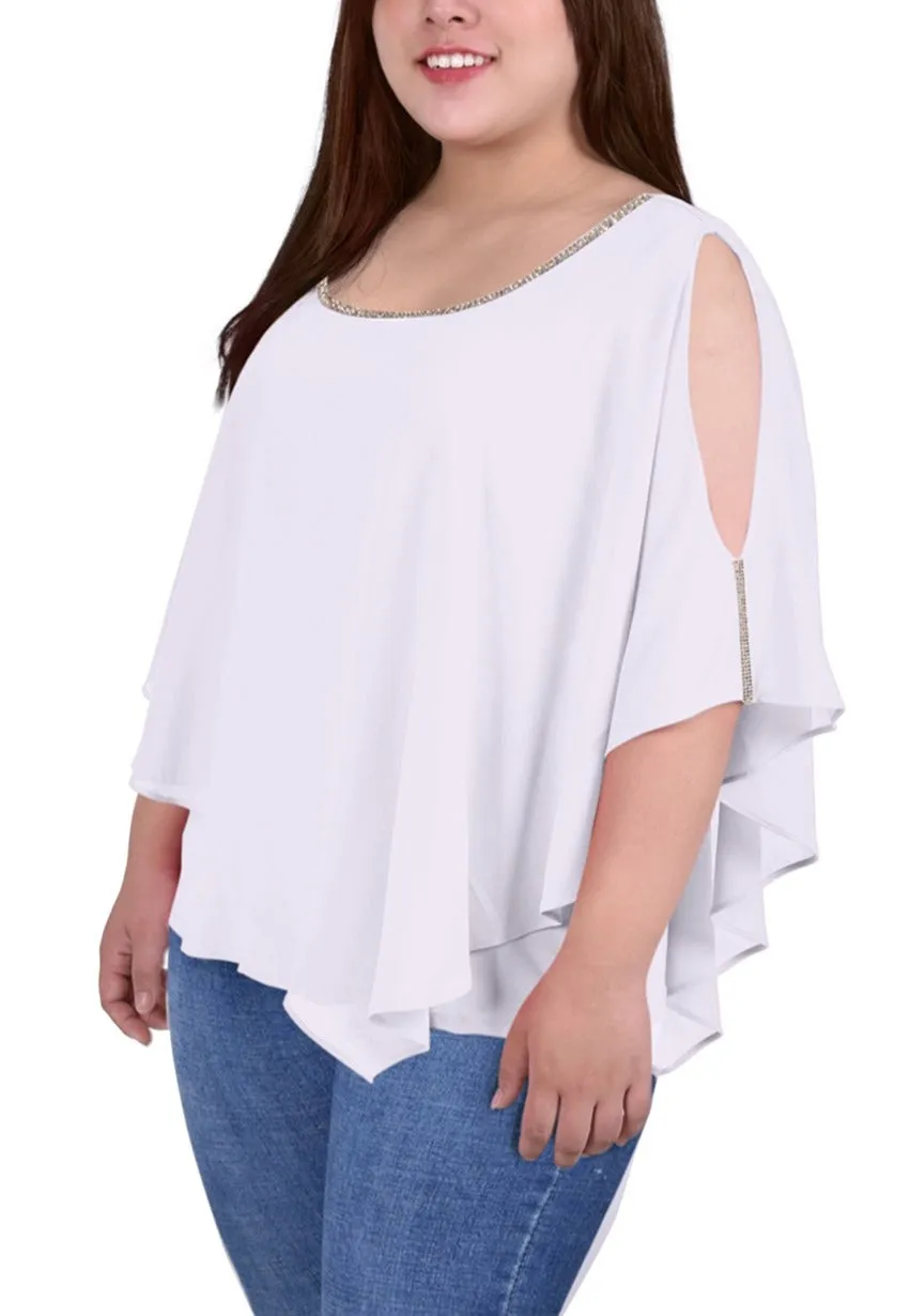 Plus Size Chiffon Poncho With Sparkle Accents