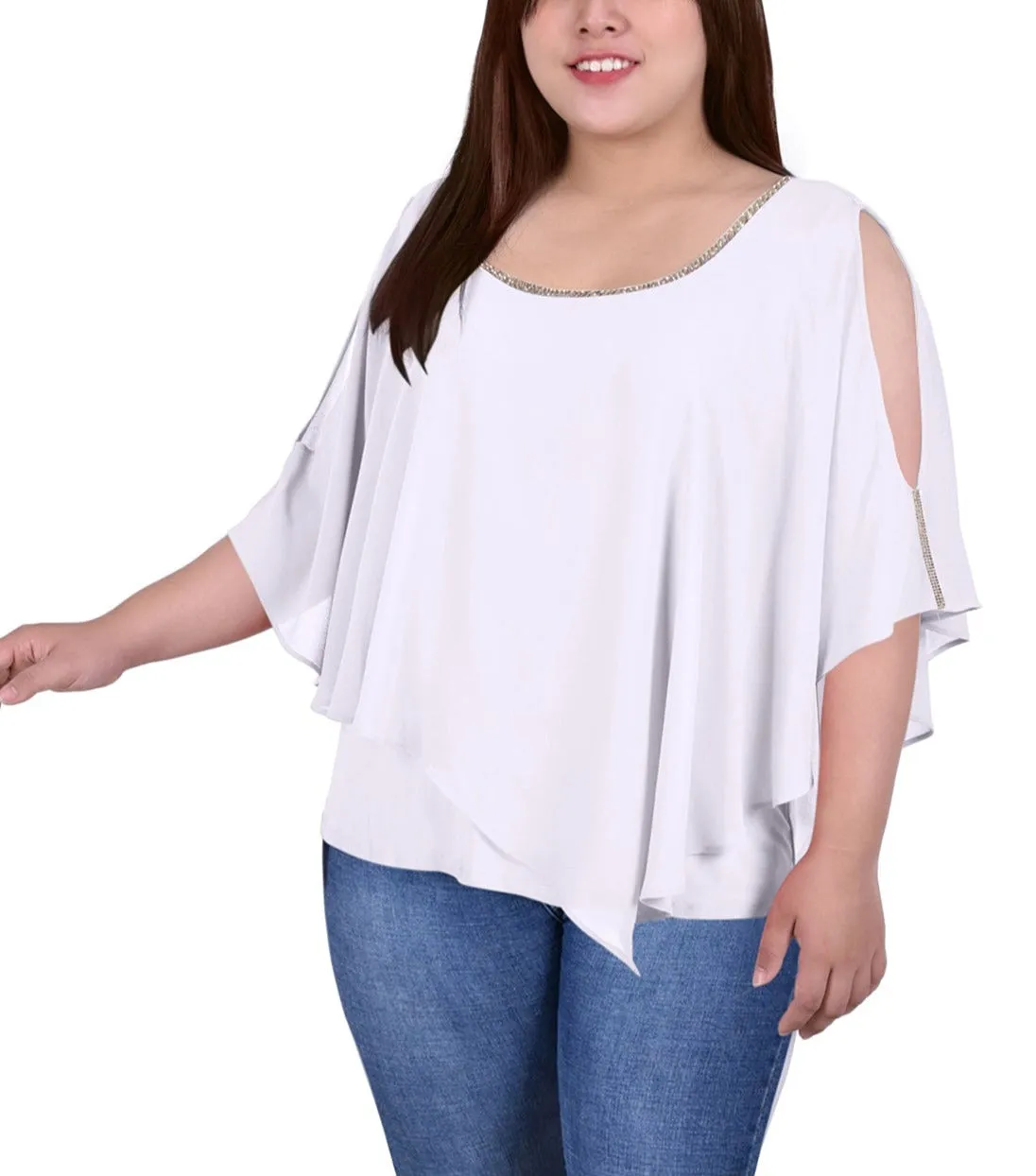 Plus Size Chiffon Poncho With Sparkle Accents