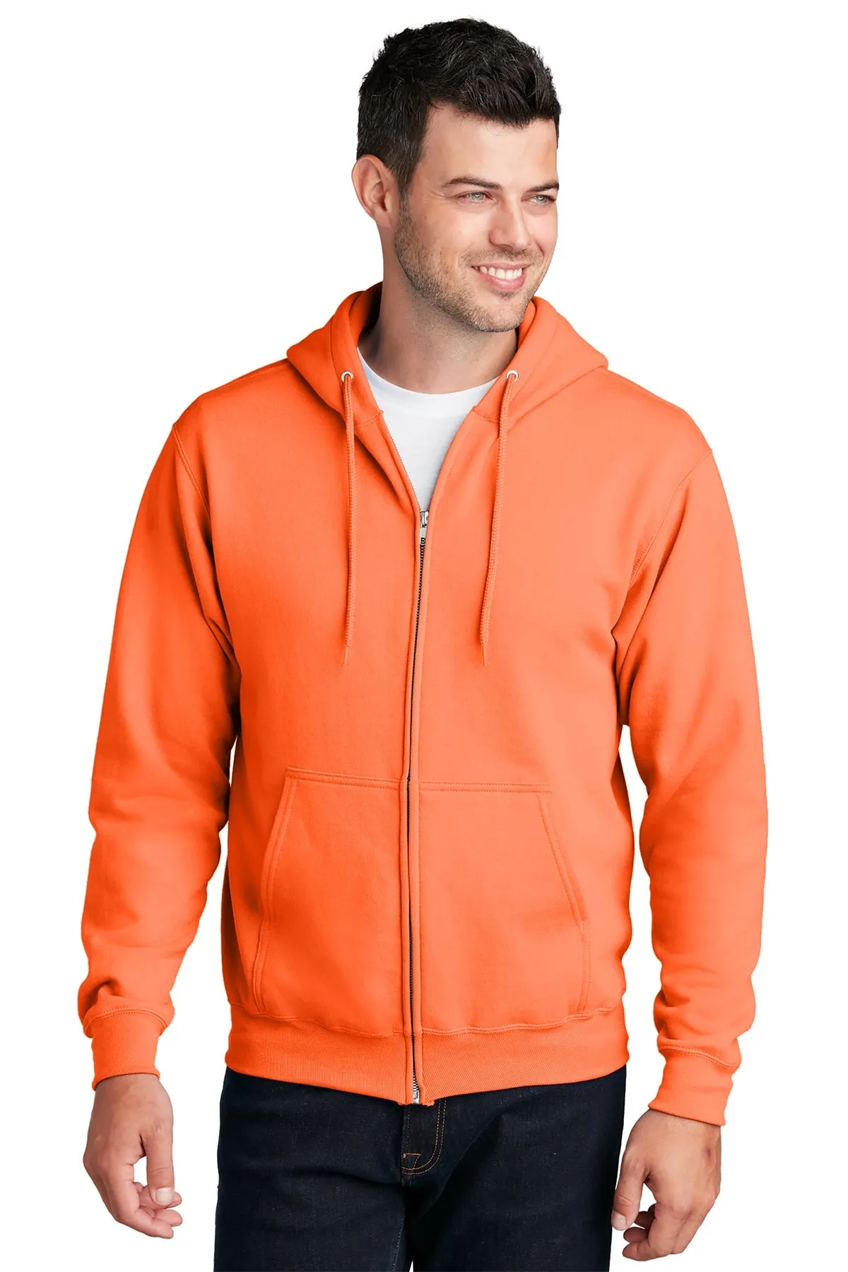 Port & Company Core Fleece Branded Zip Hoodies, Neon Orange