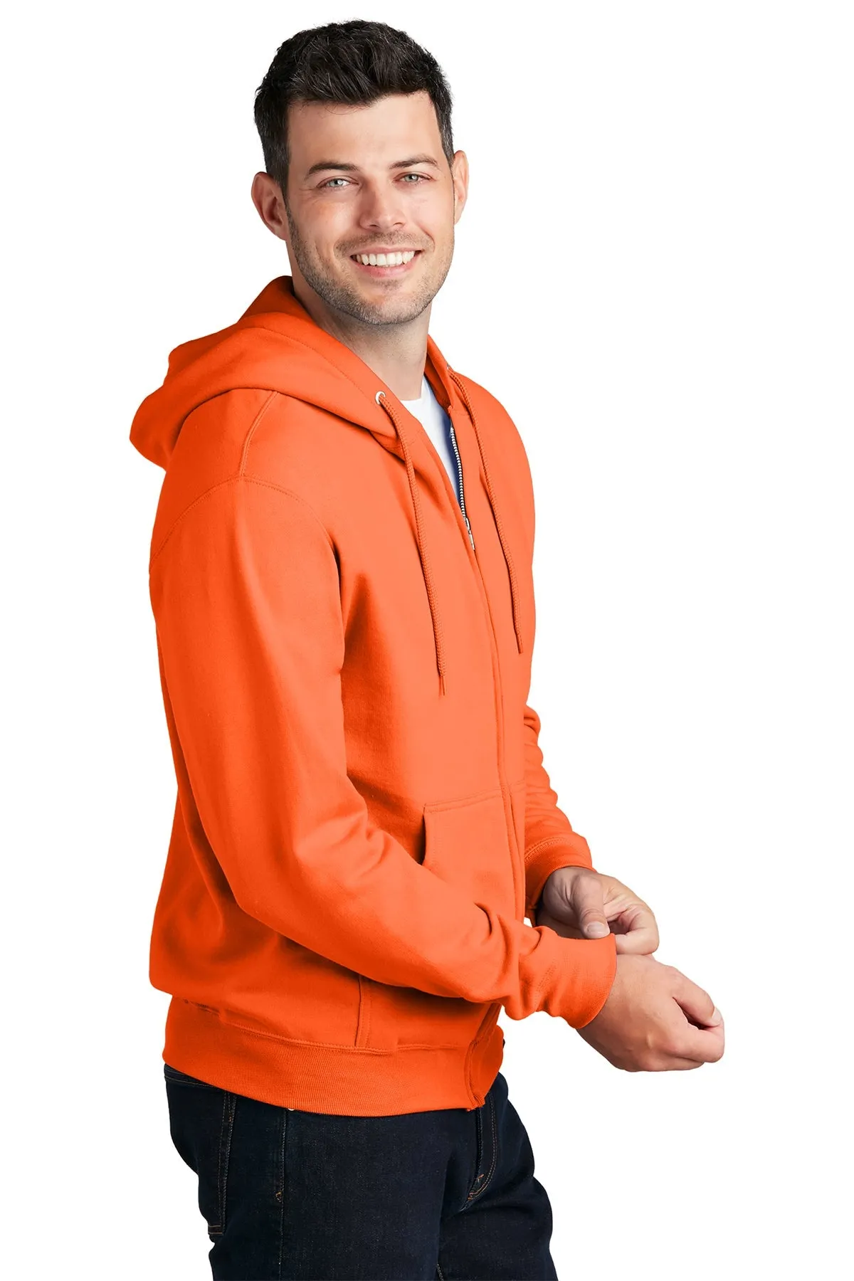 Port & Company Core Fleece Branded Zip Hoodies, Neon Orange