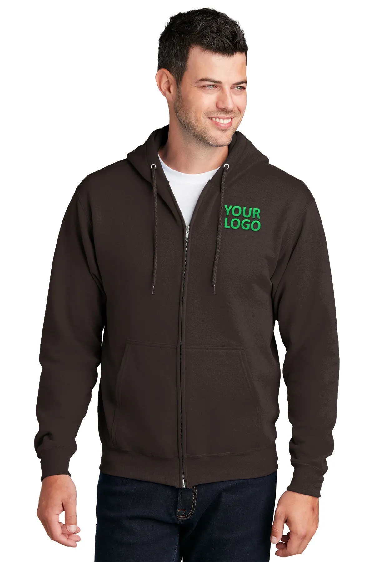 Port & Company Core Fleece Custom Zip Hoodies, Dark Chocolate Brown