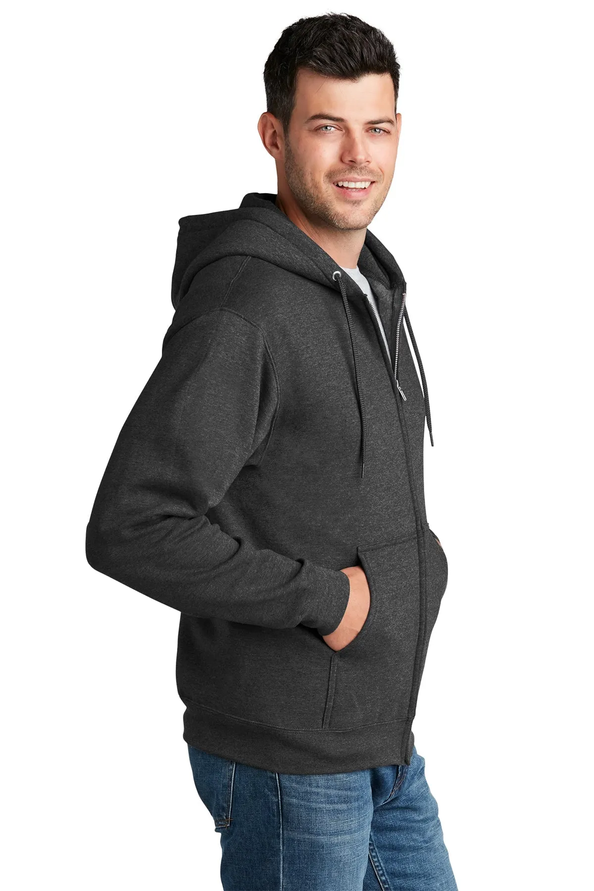 Port & Company Core Fleece Custom Zip Hoodies, Dark Heather Grey