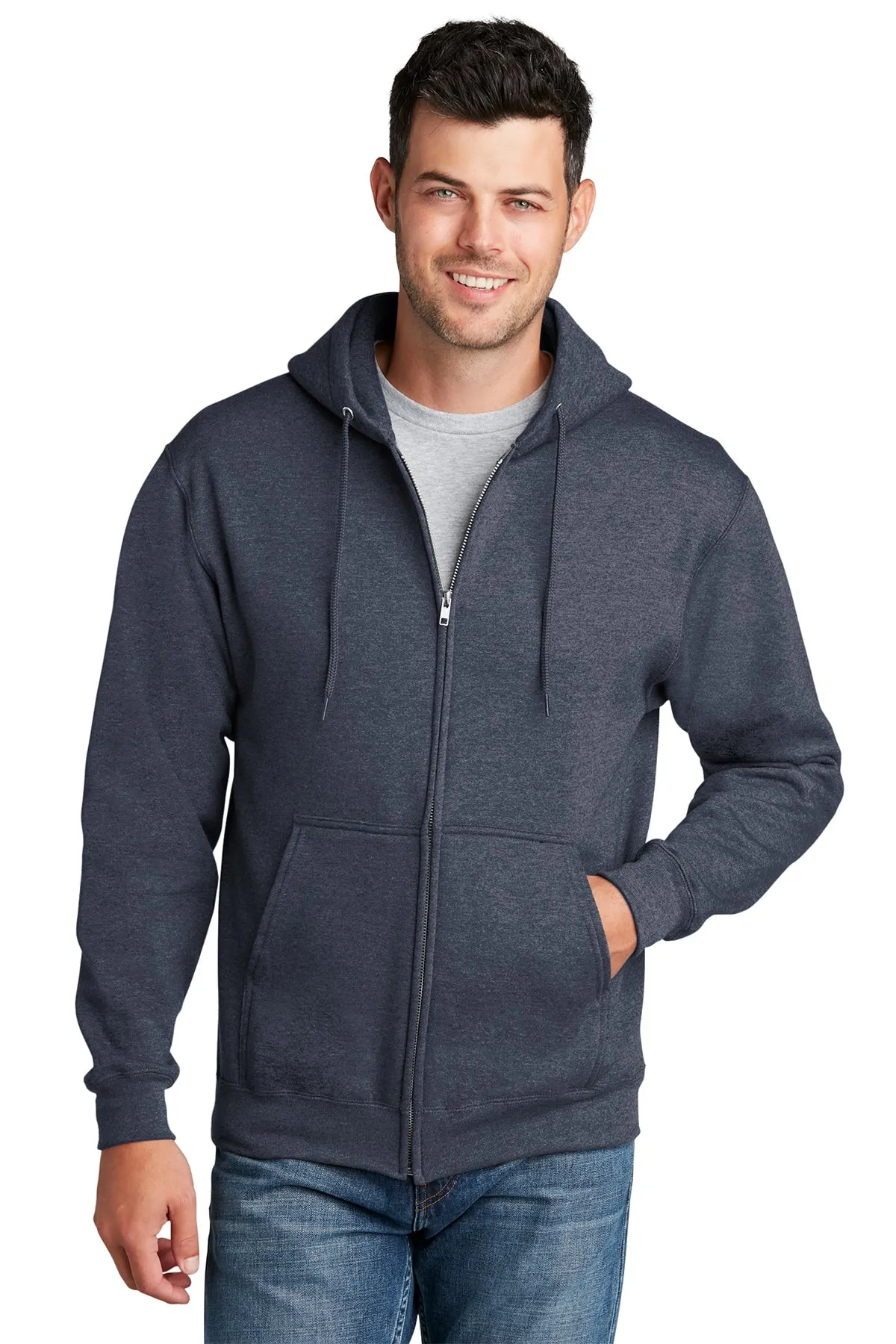 Port & Company Core Fleece Custom Zip Hoodies, Heather Navy