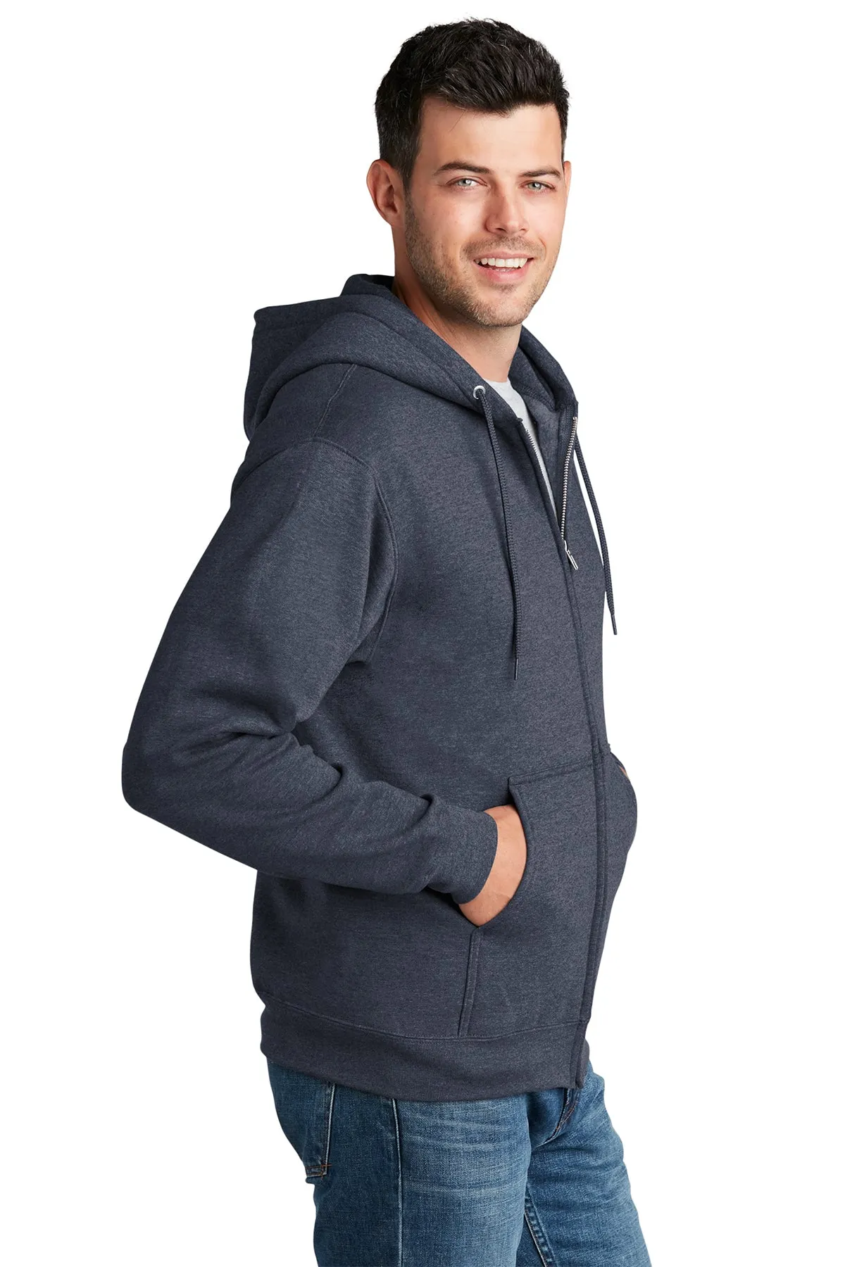 Port & Company Core Fleece Custom Zip Hoodies, Heather Navy