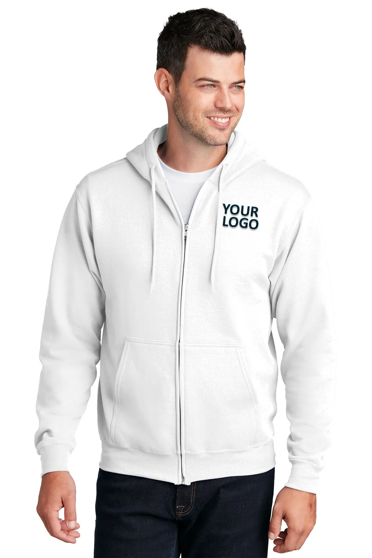 Port & Company Core Fleece Customized Zip Hoodies, White