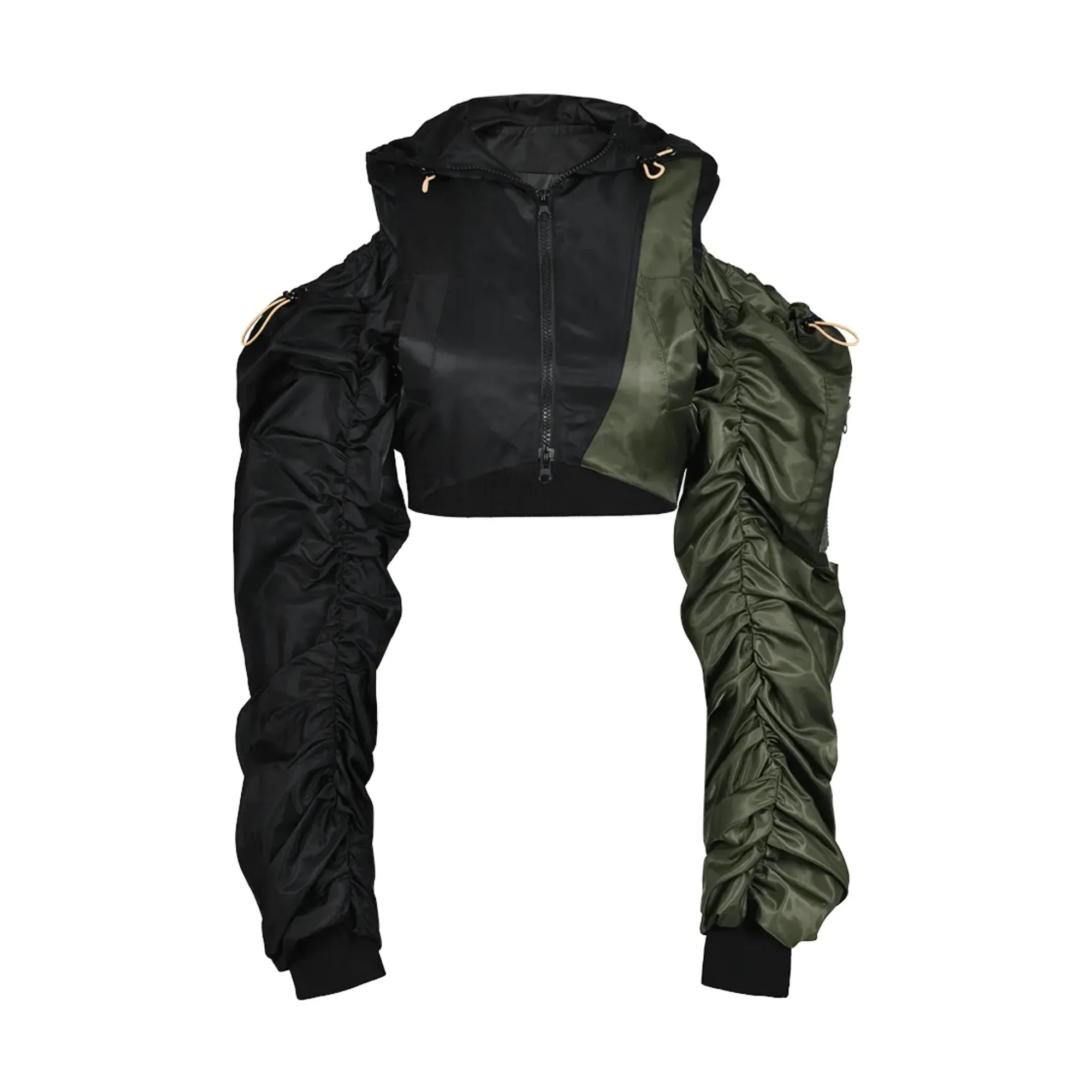 Pre Order:  Cutoff Shoulder Hooded Midriff Jacket