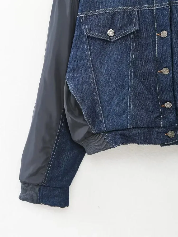 Pre Order:  Spliced Denim Loose Bomber Jacket