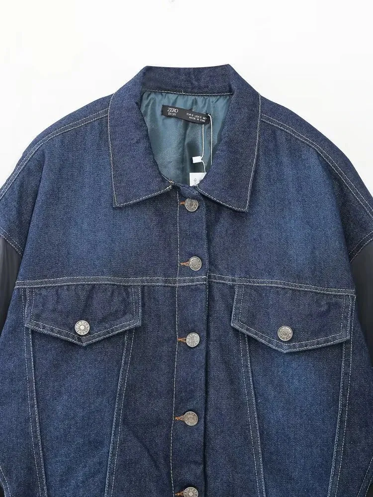 Pre Order:  Spliced Denim Loose Bomber Jacket