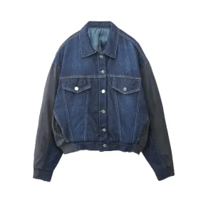 Pre Order:  Spliced Denim Loose Bomber Jacket