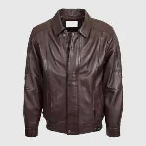 Premium Quality Mens Bomber Leather Jacket Classic Style Jim Brown Nappa - House of Leather