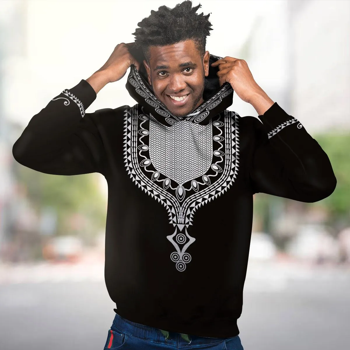 Printed Dashiki Color Black Premium Hoodie