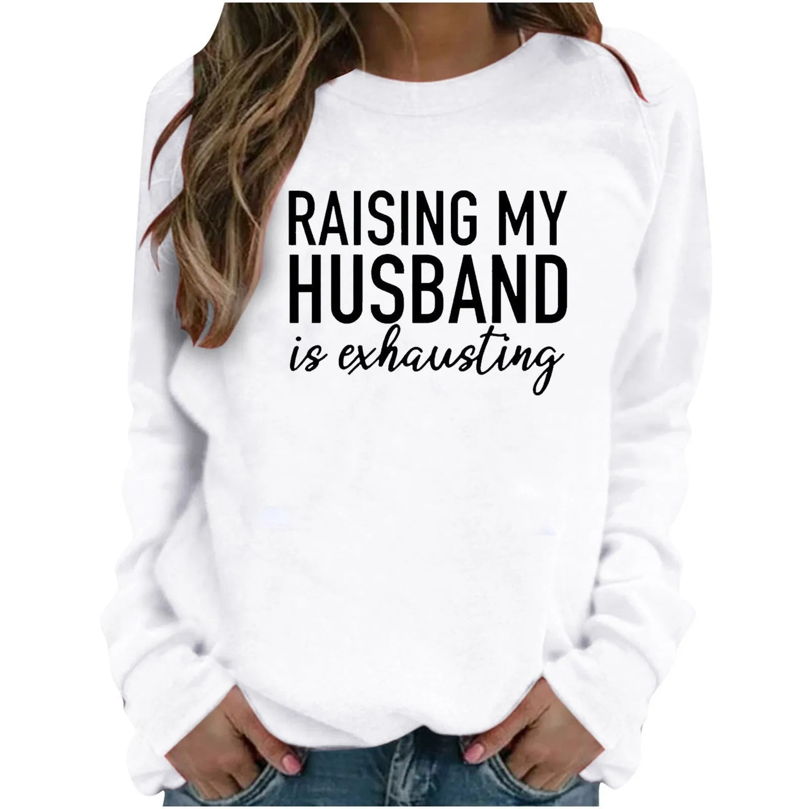 Pullover Crew Neck Long Sleeve Printed Loose Sweatshirt for Women