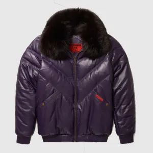 Purchase Genuine High Quality Purple Leather V-Bomber Jacket Best For Sale