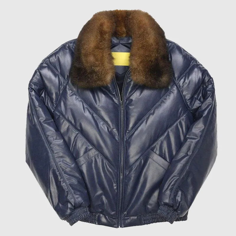 Purchase Genuine Quality Navy Bubble Leather Jacket For Sale