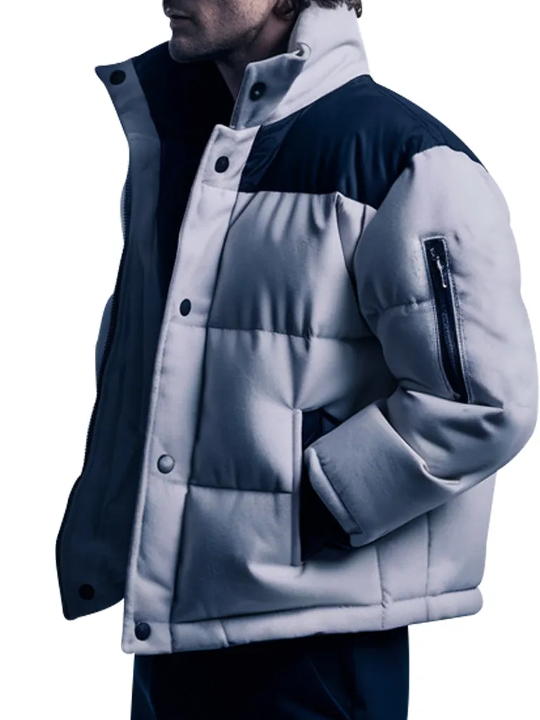 Quilted Gray And Black Puffer Jacket For Men