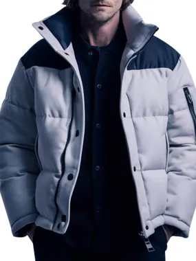 Quilted Gray And Black Puffer Jacket For Men