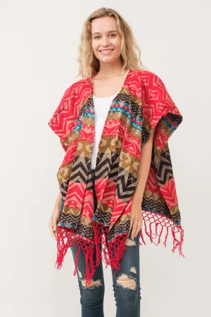 RAJ WHITNEY CHEVRON OPEN-FRONT PONCHO RUANA