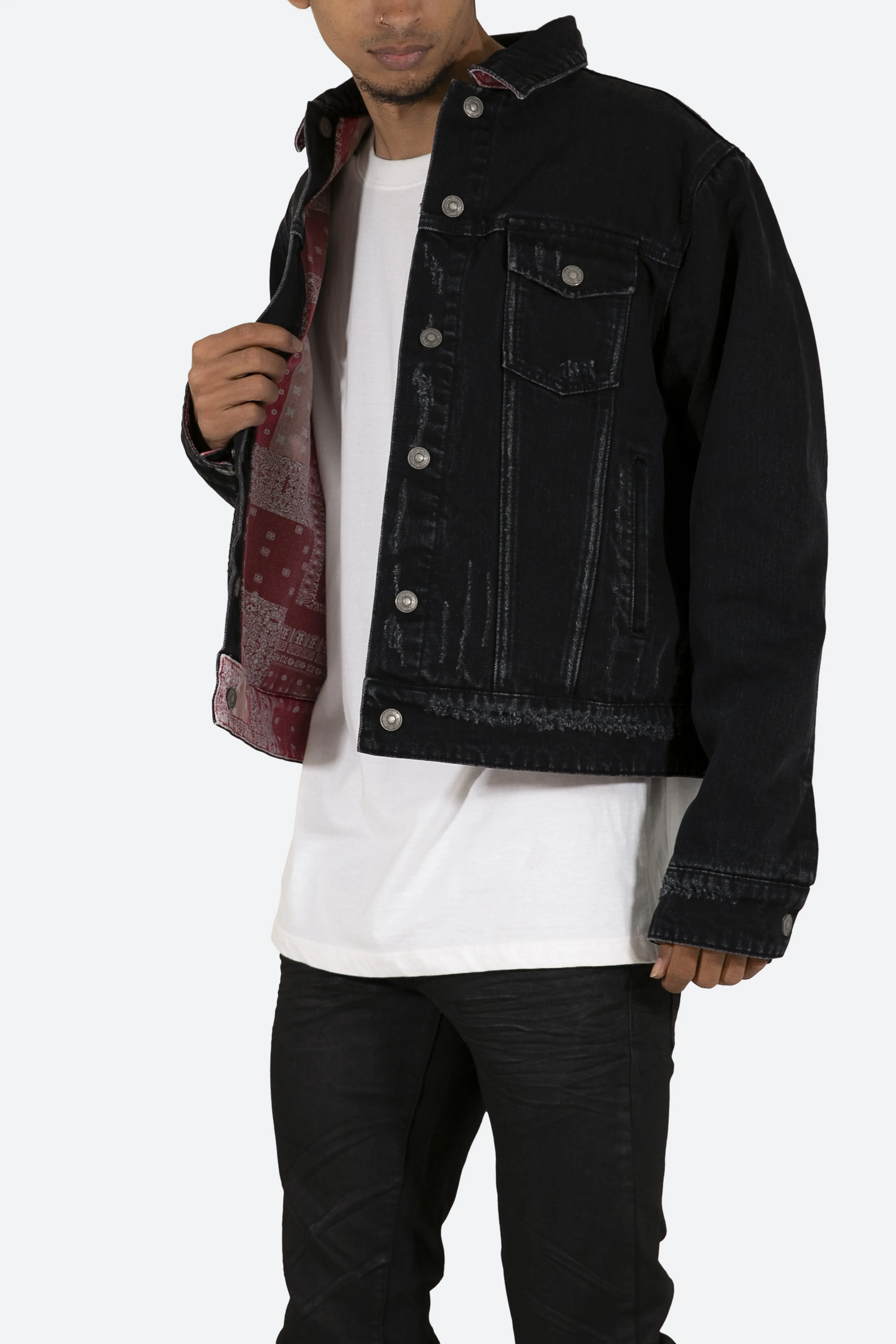 Reversible Paisley Trucker Jacket - Black/Red