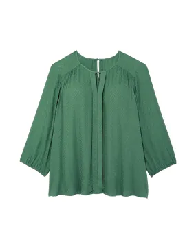 Rhonda 3/4 Sleeve Front Pleat Blouse with Keyhole | Light Green