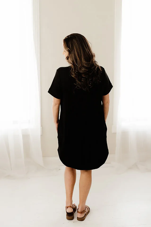 Rolled Sleeve Round Neck Dress