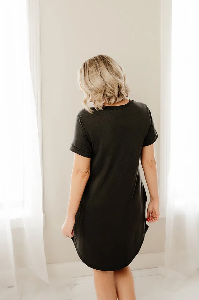 Rolled Sleeve Round Neck Dress