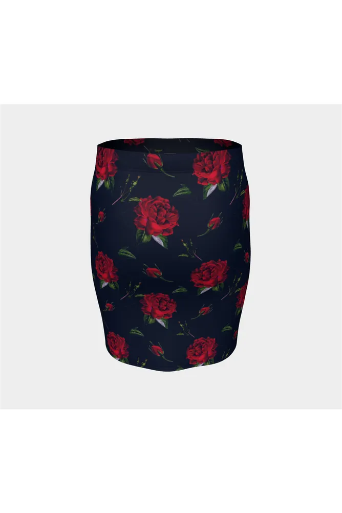 Rose-Print Fitted Skirt