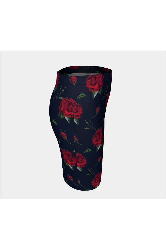 Rose-Print Fitted Skirt