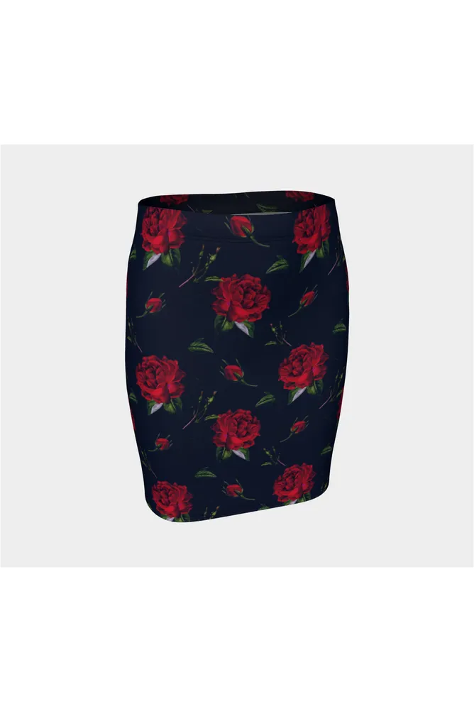 Rose-Print Fitted Skirt