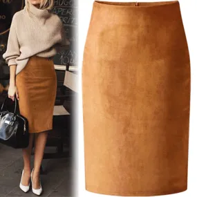 Sexy Multi Color Suede Midi Pencil Skirt Women