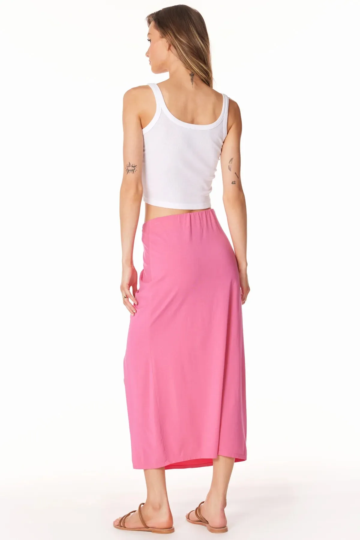 Shirred Skirt w/ Slit - Tropical Pink