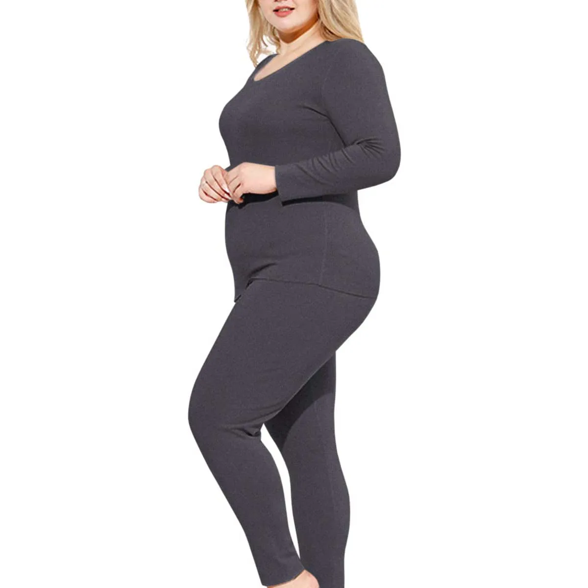 Sidiou Group Anniou Seamless Thermal Underwear Set Long Sleeve Top & Leggings Elastic Soft Warm Comfortable Plus Size Women's Underwear