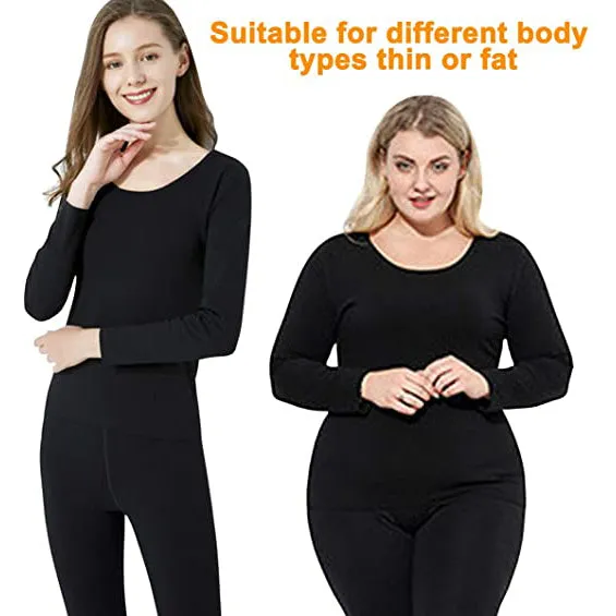 Sidiou Group Anniou Seamless Thermal Underwear Set Long Sleeve Top & Leggings Elastic Soft Warm Comfortable Plus Size Women's Underwear