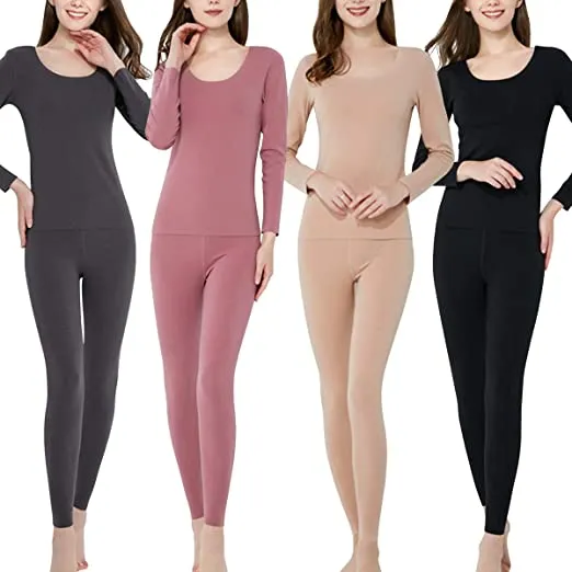 Sidiou Group Anniou Seamless Thermal Underwear Set Long Sleeve Top & Leggings Elastic Soft Warm Comfortable Plus Size Women's Underwear