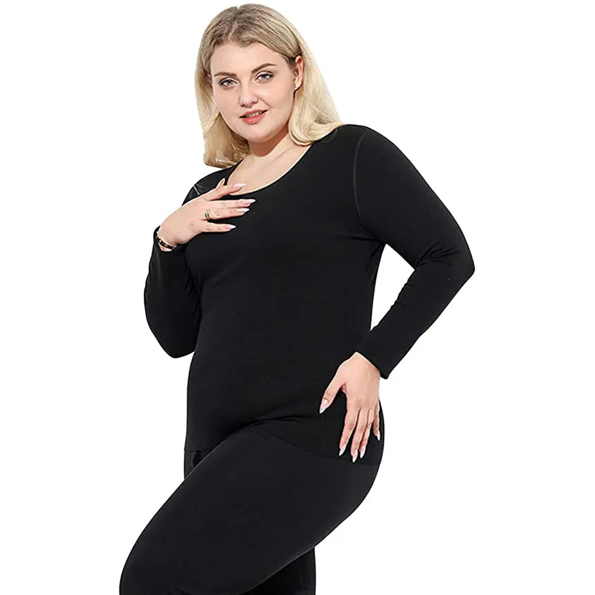 Sidiou Group Anniou Seamless Thermal Underwear Set Long Sleeve Top & Leggings Elastic Soft Warm Comfortable Plus Size Women's Underwear