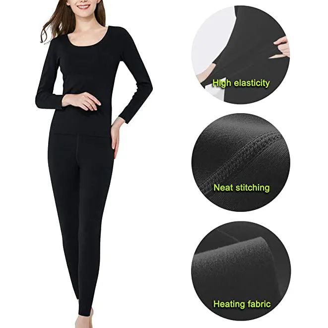 Sidiou Group Anniou Seamless Thermal Underwear Set Long Sleeve Top & Leggings Elastic Soft Warm Comfortable Plus Size Women's Underwear