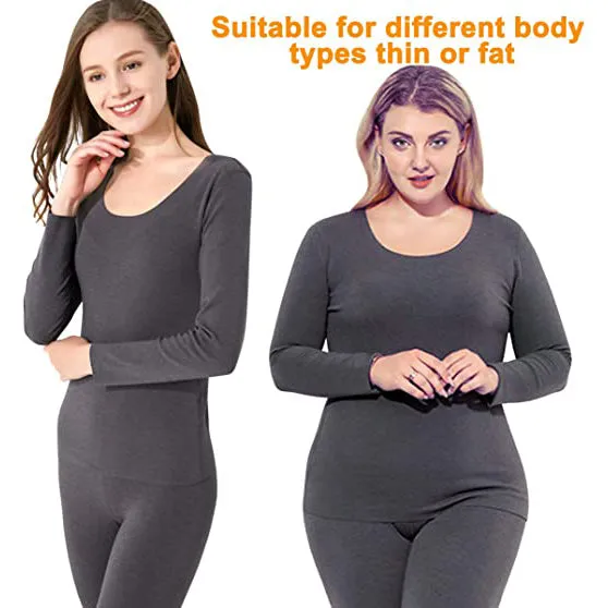 Sidiou Group Anniou Seamless Thermal Underwear Set Long Sleeve Top & Leggings Elastic Soft Warm Comfortable Plus Size Women's Underwear