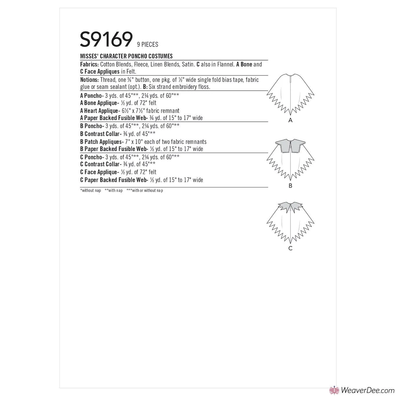 Simplicity Pattern S9169 Misses' Character Poncho Costumes