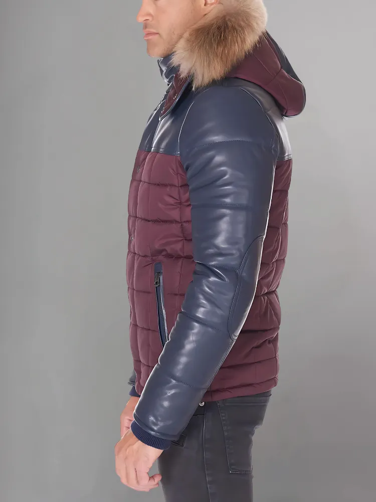 Sky Puffered Jacket hooded leather down Jacket and fabric