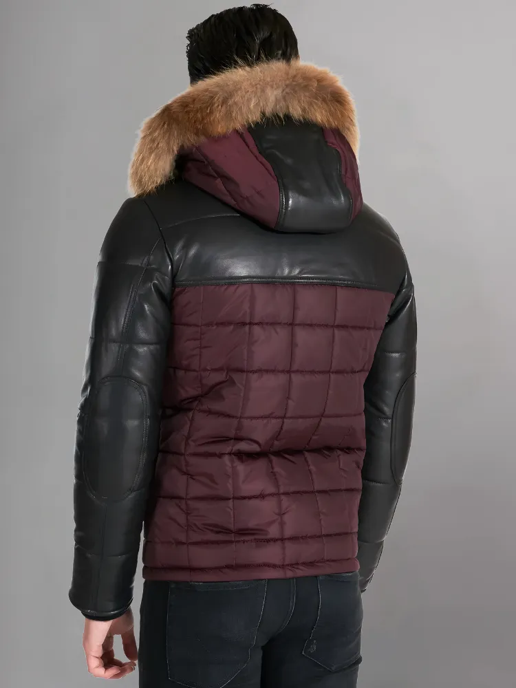 Sky Puffered Jacket hooded leather down Jacket and fabric