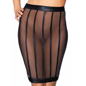 Socorro - Wetlook and Mesh Striped Pencil skirt - L