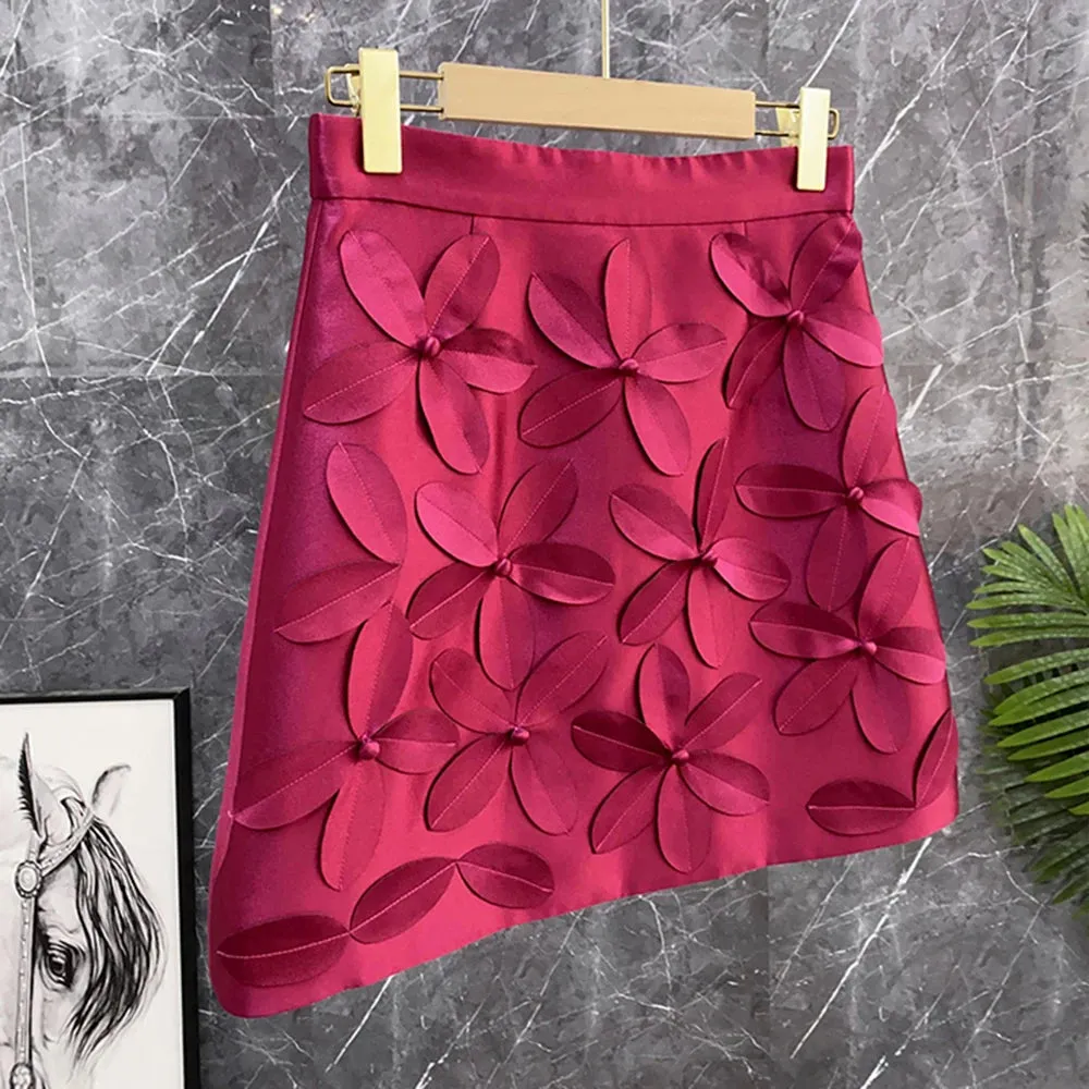 Solid Slim Skirt For Women High Waist Patchwork Appliques Floral Mini Skirts Female Summer Clothes Fashion