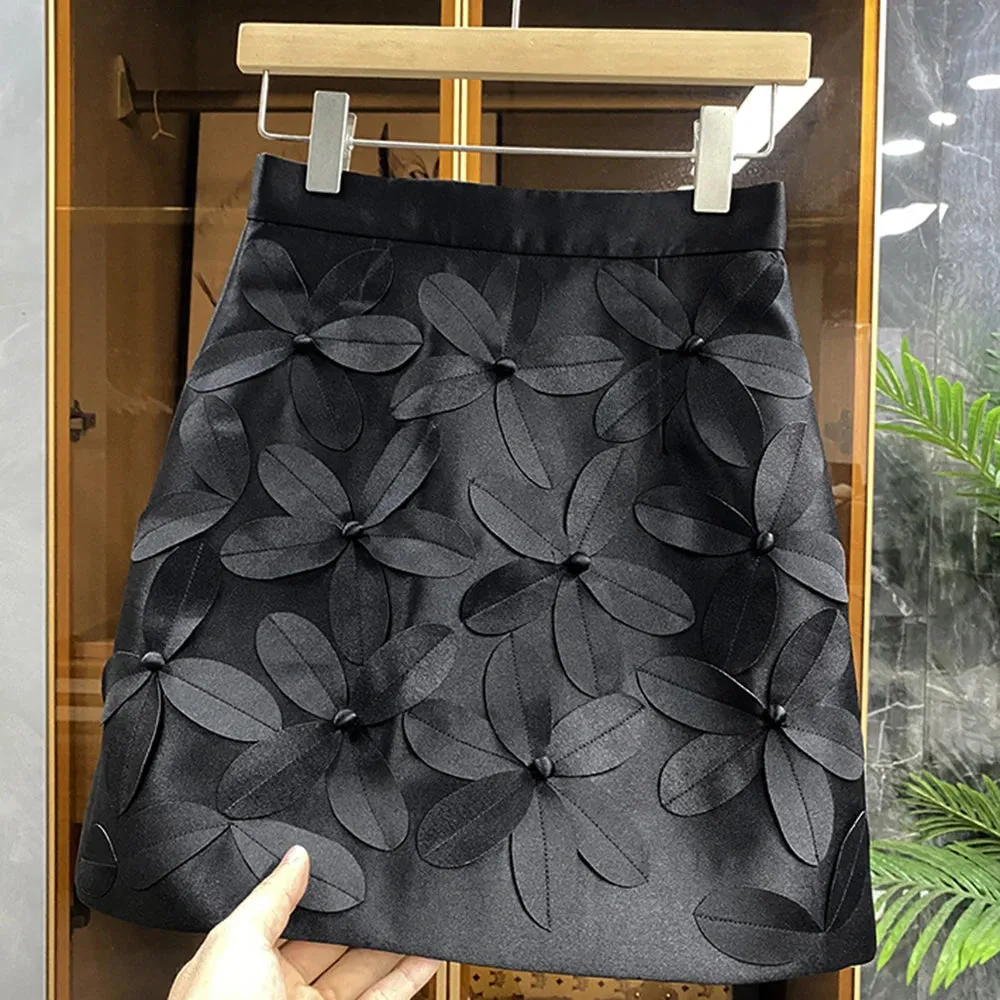 Solid Slim Skirt For Women High Waist Patchwork Appliques Floral Mini Skirts Female Summer Clothes Fashion