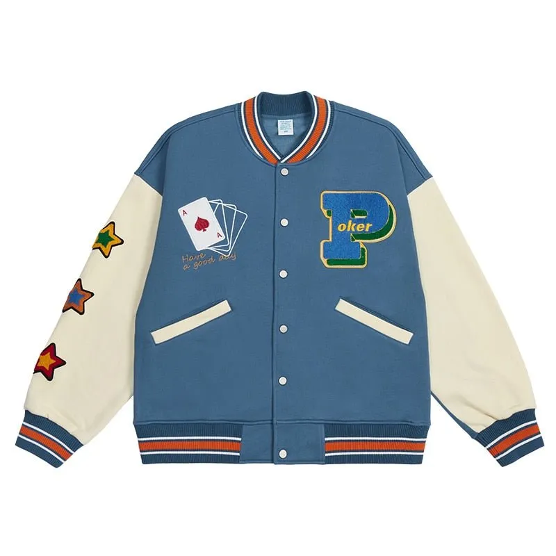 Streetwear Vintage Baseball Jacket with Towel Embroidery and Fleece