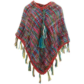 Stripe Crochet Poncho Long - Pink/Rainbow