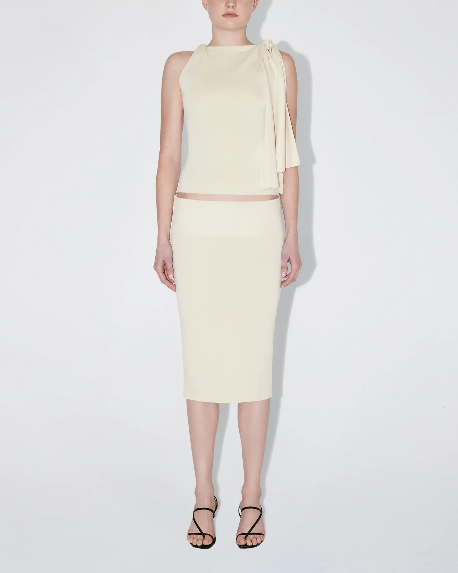 Sueded Stretch Cutout Skirt | Stone