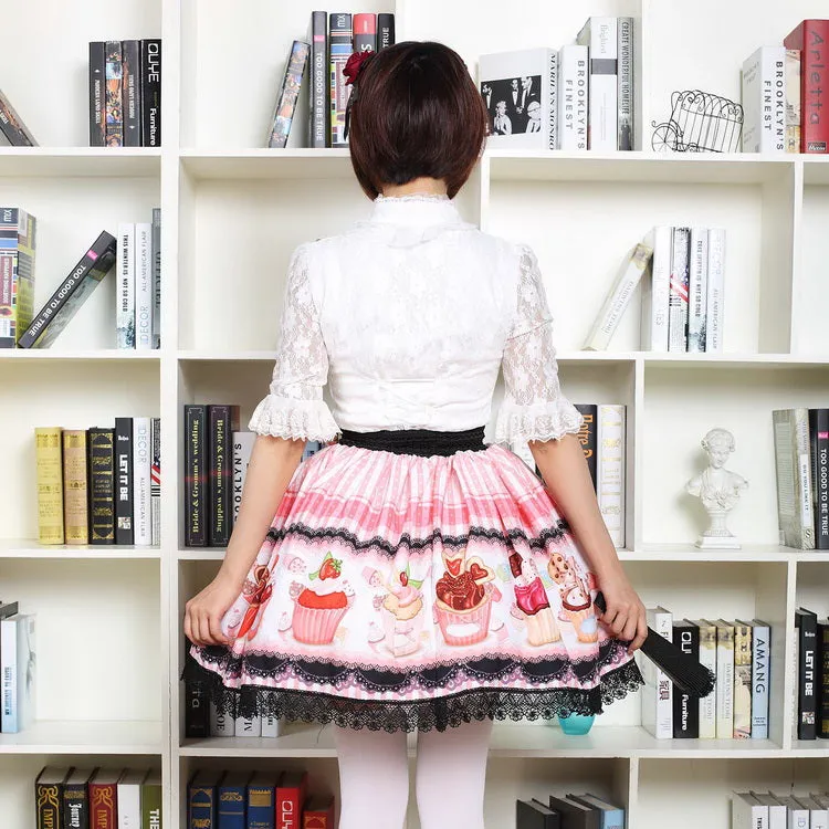 Sweet Pink Short Summer Skirt Lovely Cupcakes Printed Lolita Skirt